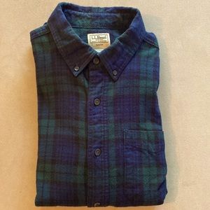 LL Bean slim fit Blackwatch tartan flannel shirt.